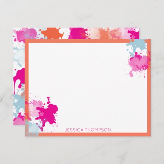 Carte De Correspondance Bleu rose orange Abstrait Peinture (Devant / Derrière)