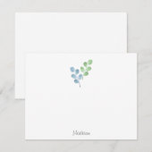 Carte De Correspondance Bleu Vert aquarelle Feuilles rondes (Devant / Derrière)