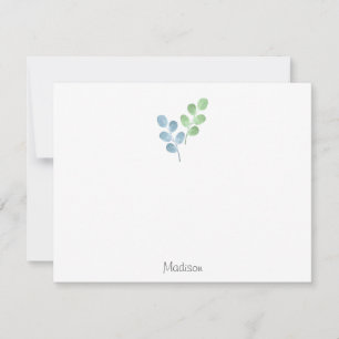 Carte De Correspondance Bleu Vert aquarelle Feuilles rondes