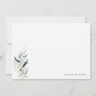 Carte De Correspondance Bleu vert or feuille Mariage botanique floral