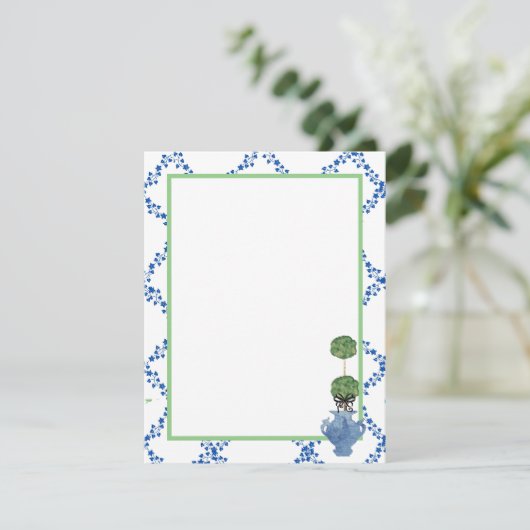 Carte De Correspondance Bleu vert treillis ivoire Topiary Ginger Jar Jars (Debout devant)