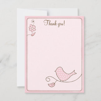 Carte De Correspondance Blossom Pink Bird 4x5 Flat Merci note