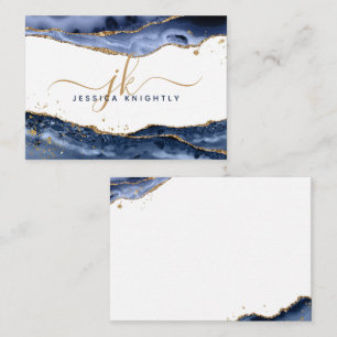 Carte De Correspondance Blue Agate Geode Gold Parties scintillant Script M