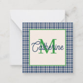 Carte De Correspondance Blue and Green Gingham Plaid Tartan Monogram (Devant)