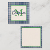 Carte De Correspondance Blue and Green Gingham Plaid Tartan Monogram (Devant / Derrière)