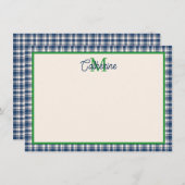 Carte De Correspondance Blue and Green Gingham Plaid Tartan Monogram (Devant / Derrière)