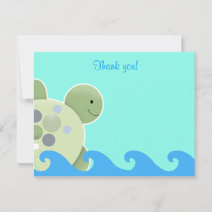 Carte De Correspondance Blue and Green Turtle Flat Merci note