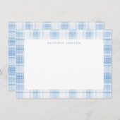 Carte De Correspondance Blue Coastal Plaid Pattern Monogram (Devant / Derrière)