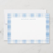 Carte De Correspondance Blue Coastal Plaid Pattern Monogram (Devant)