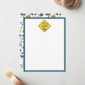 Carte De Correspondance Blue Construction Camions & Site Thème Motif Enfan (Devant/Arrière en situation)