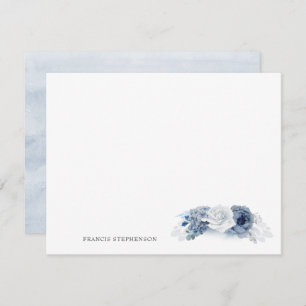 Carte De Correspondance Blue Floral Elegant Nom complet ou nom du couple