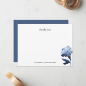 Carte De Correspondance Blue Floral Thank You Personalized (Devant/Arrière en situation)