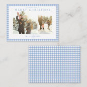 Carte De Correspondance Blue Gingham Plaid Two Photo Mini Holiday Card (Devant / Derrière)