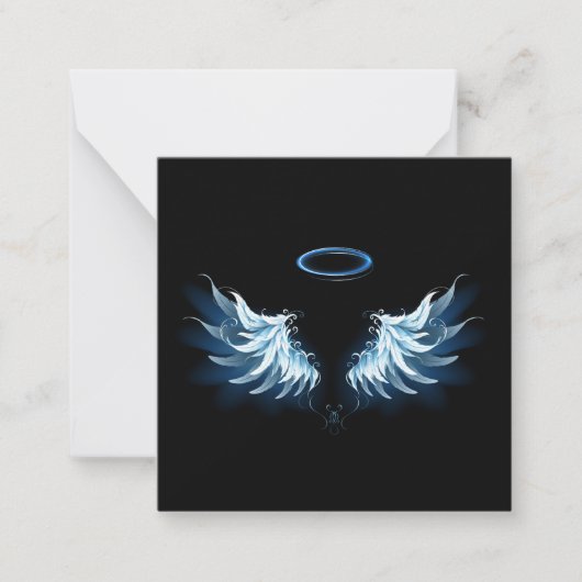 Carte De Correspondance Blue Glowing Angel Wings on black background (Devant)