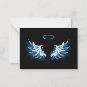 Carte De Correspondance Blue Glowing Angel Wings on black background