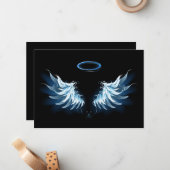 Carte De Correspondance Blue Glowing Angel Wings on black background (Devant/Arrière en situation)