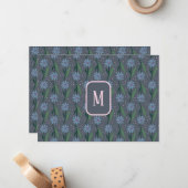 Carte De Correspondance Blue Hand-Drawn Retro Daisy Monogram (Devant/Arrière en situation)