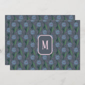 Carte De Correspondance Blue Hand-Drawn Retro Daisy Monogram (Devant / Derrière)