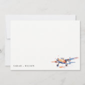 Carte De Correspondance Blue Orange Blush Aquarelle Air Plane Mariage (Devant)