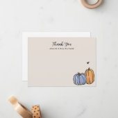 Carte De Correspondance Blue Orange Fall Citrouille Merci Note (Devant/Arrière en situation)
