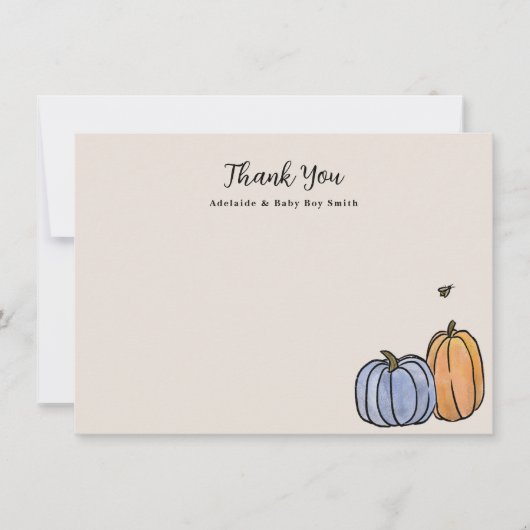 Carte De Correspondance Blue Orange Fall Citrouille Merci Note (Devant)