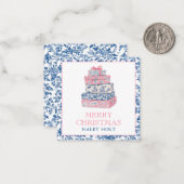 Carte De Correspondance Blue & Pink Chinoiserie Toile Cadeaux de Noël (Devant/Arrière en situation)