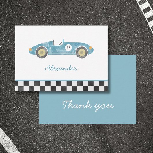 Carte De Correspondance Blue race car anniversaire merci