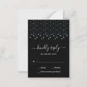 Carte De Correspondance Blue Silver Stars String Lights Wedding RSVP (Devant)