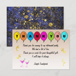 Carte De Correspondance Blue Smoke Motif & Balloons Retraite Merci