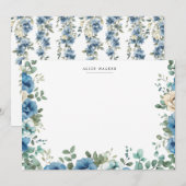 Carte De Correspondance Blue Sonata Garden Floral Stationery Note Card (Devant / Derrière)