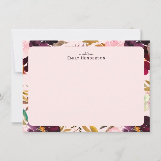 Carte De Correspondance Blush and Plum Peony Floral Frame (Devant)