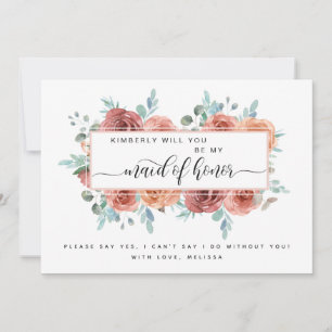 Carte De Correspondance Blush, Peach, Blue Floral Be My Maid of Honor Card
