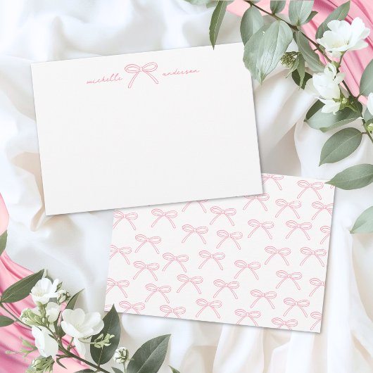 Carte De Correspondance Blush Pink Bow Name