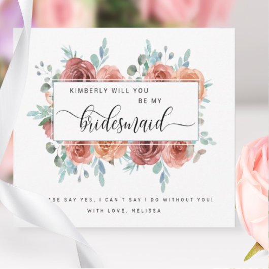 Carte De Correspondance Blush Pink Floral Be My Bridesmaid