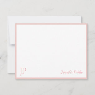 Carte De Correspondance Blush Rose Blanc Chic Monogramme en Écriture Manus