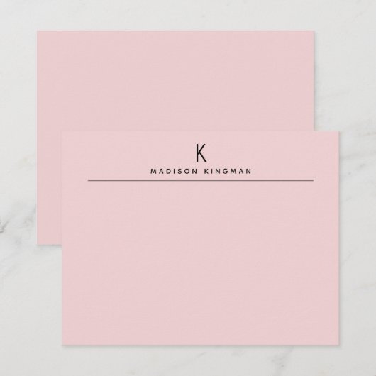 Carte De Correspondance Blush Rose Chic Moderne Monogramme Initial Nom (Devant / Derrière)