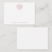 Carte De Correspondance Blush Rose Crest Monogramme Classique (Devant / Derrière)
