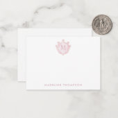 Carte De Correspondance Blush Rose Crest Monogramme Classique (Devant/Arrière en situation)