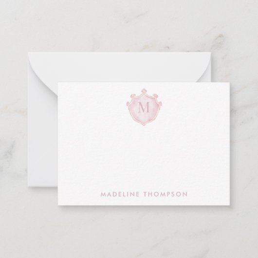 Carte De Correspondance Blush Rose Crest Monogramme Classique (Devant)