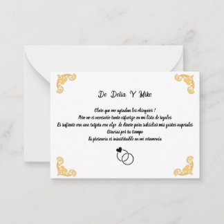 Carte De Correspondance Boda con lista de regalos