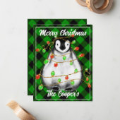 Carte De Correspondance Boeuf festif de Noël Penguin arctique (Devant/Arrière en situation)