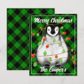 Carte De Correspondance Boeuf festif de Noël Penguin arctique (Devant / Derrière)