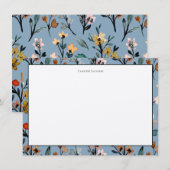 Carte De Correspondance Bohème Bleu Élégant Aquarelle Florale (Devant / Derrière)