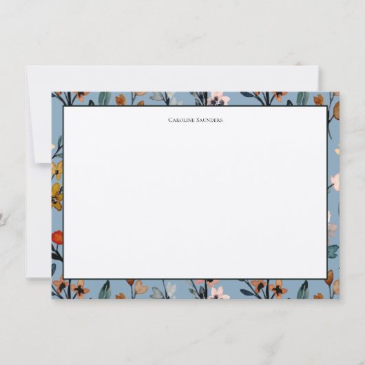 Carte De Correspondance Bohème Bleu Élégant Aquarelle Florale (Devant)