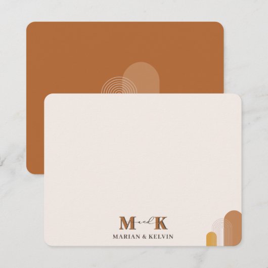 Carte De Correspondance Boho Abstrait Couple Monogramme Initiales (Devant / Derrière)