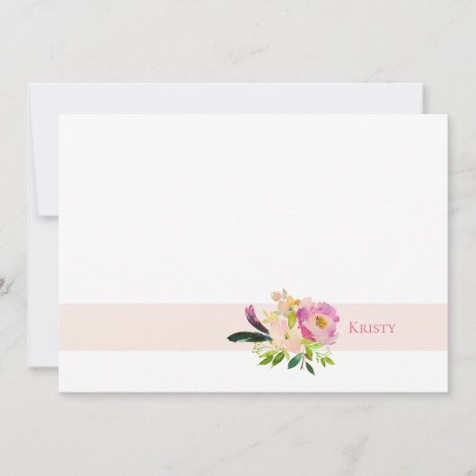 Carte De Correspondance Boho Aquarelle Floral Rose Personnalisé (Devant)
