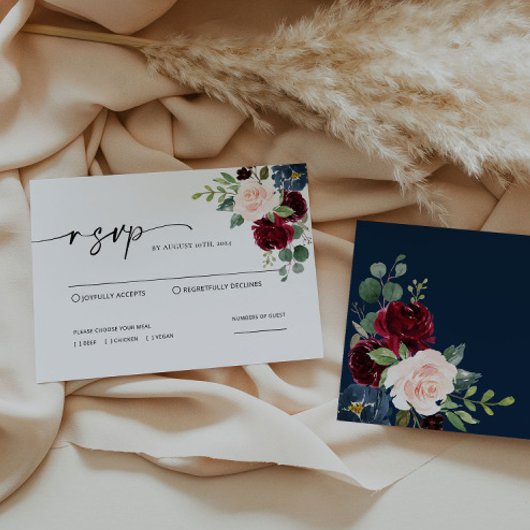 Carte De Correspondance Boho Burgundy Blush Wedding RSVP Card