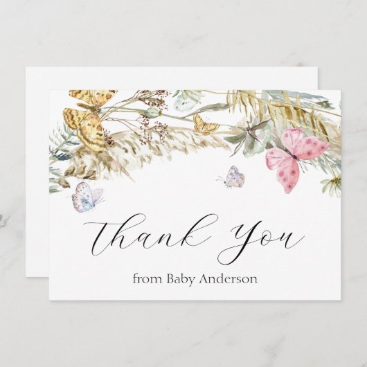 Carte De Correspondance Boho Butterfly Douche Merci Note Card (Devant / Derrière)