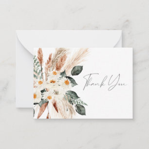 Carte De Correspondance Boho Cuivre Pampas Grass Floral Merci Note Voiture