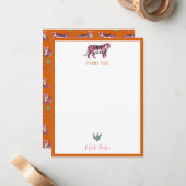 Carte De Correspondance Boho Orange Rose Jungle Tigre Script (Devant/Arrière en situation)